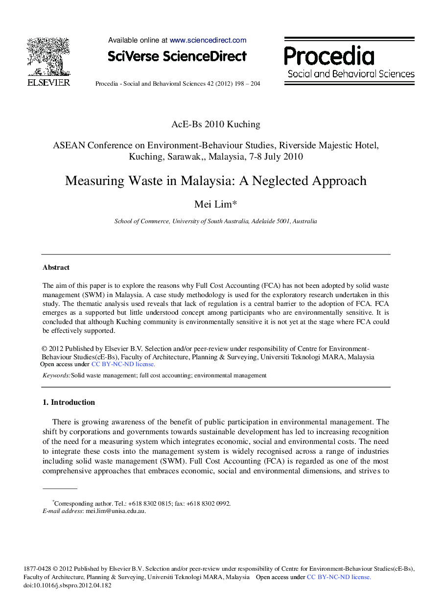 Measuring Waste in Malaysia: A Neglected Approach