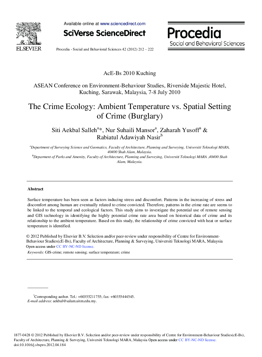 The Crime Ecology: Ambient Temperature vs. Spatial Setting of Crime (Burglary)