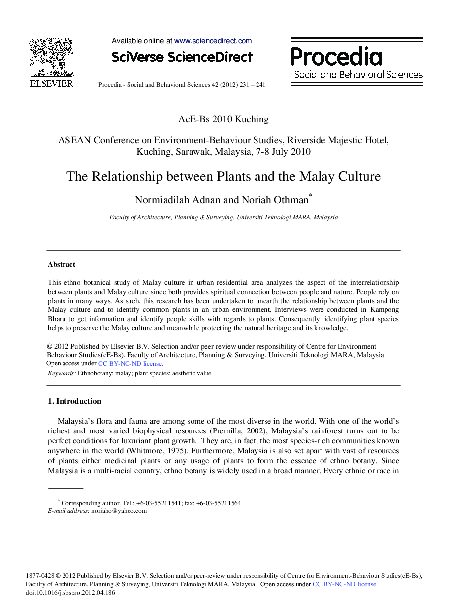 The Relationship between Plants and the Malay Culture