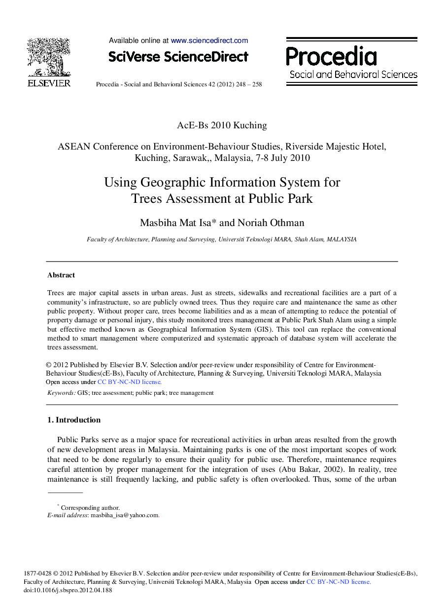 Using Geographic Information System for Trees Assessment at Public Park