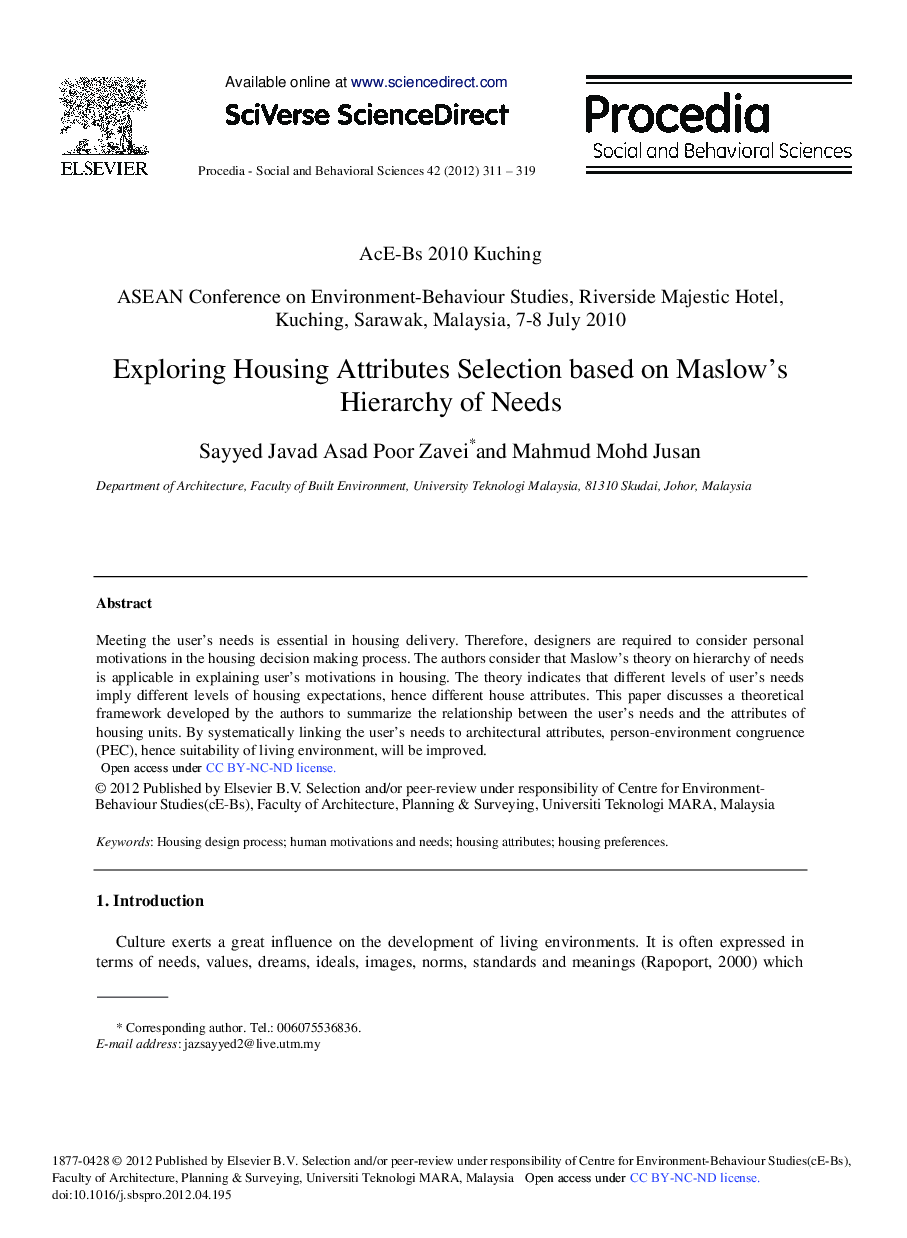 Exploring Housing Attributes Selection based on Maslow's Hierarchy of Needs