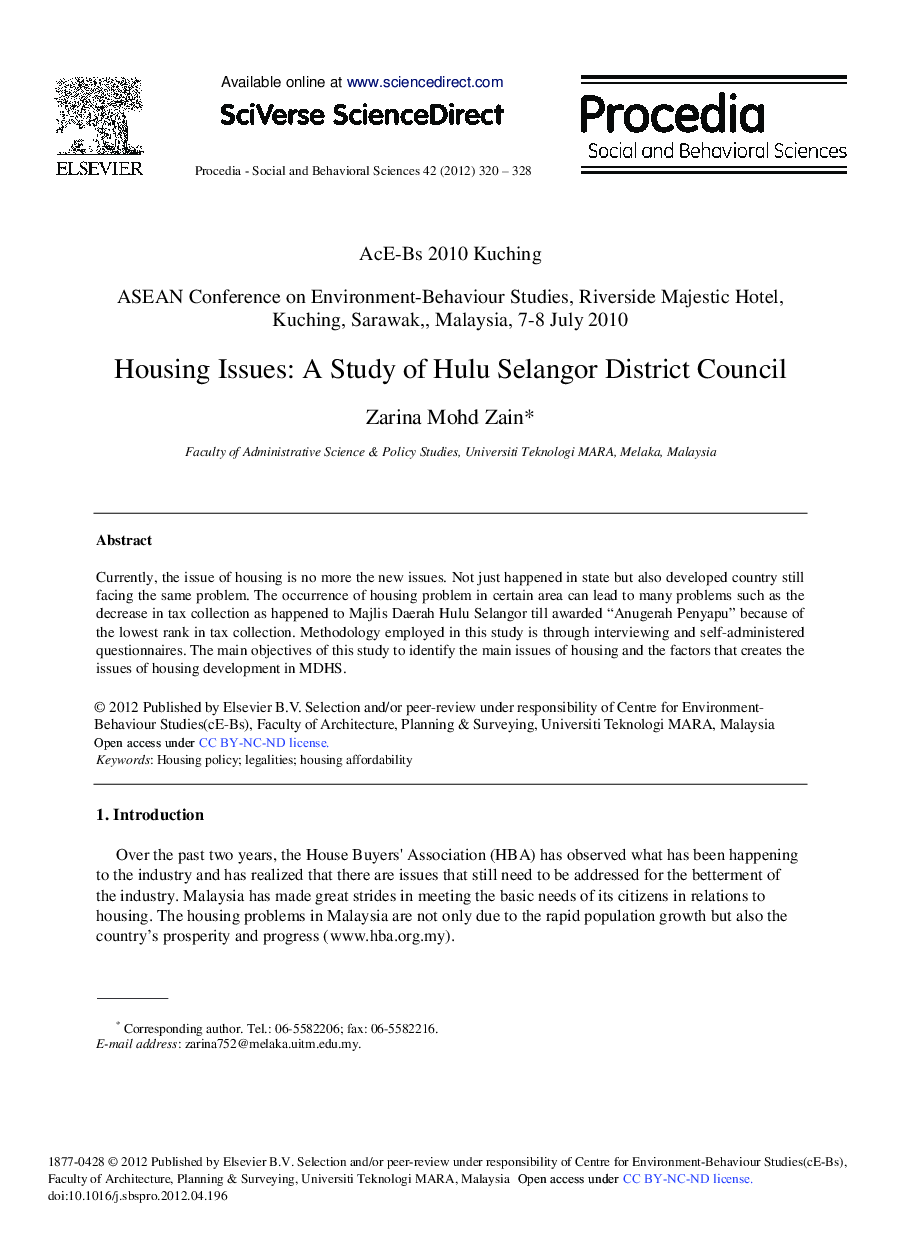 Housing Issues: A Study of Hulu Selangor District Council