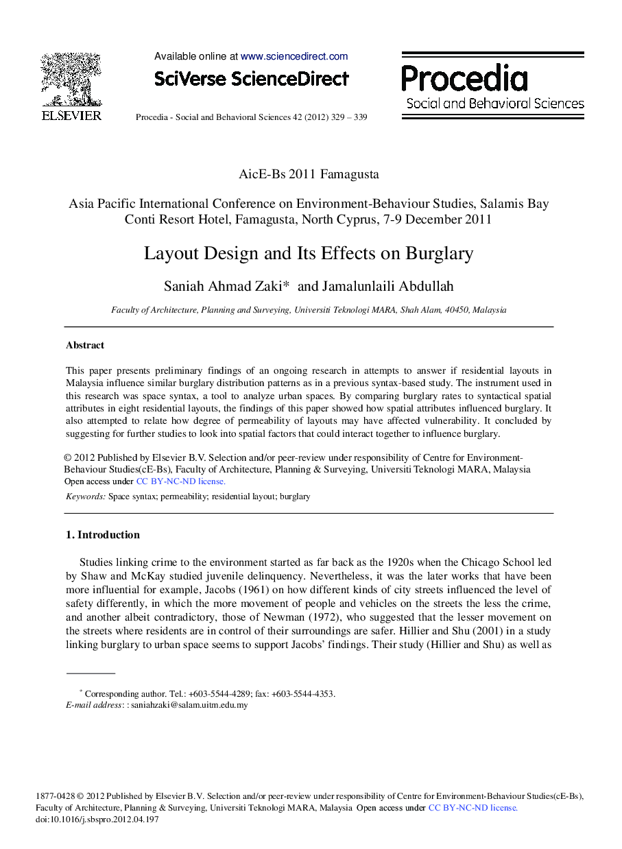 Layout Design and Its Effects on Burglary