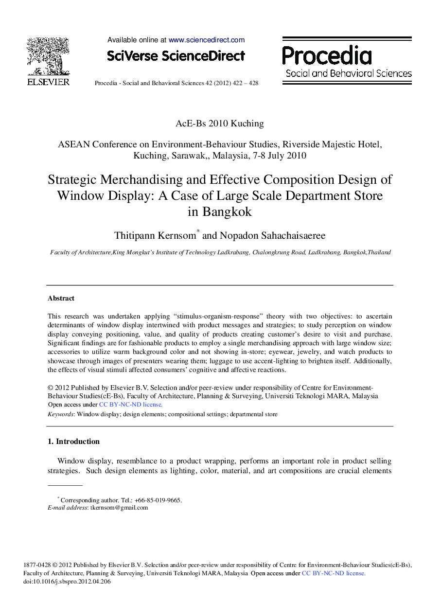 Strategic Merchandising and Effective Composition Design of Window Display: A Case of Large Scale Department Store in Bangkok