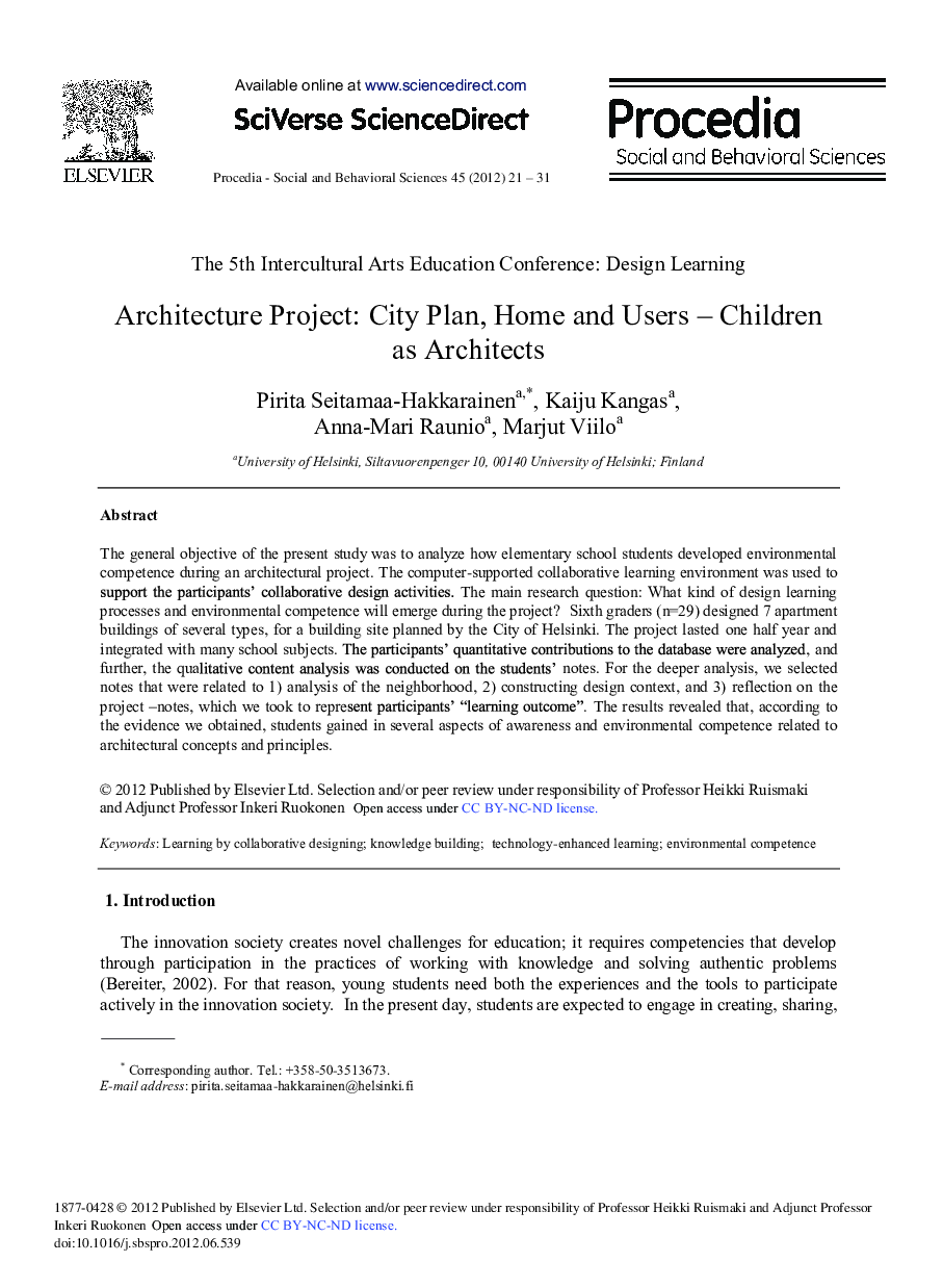 Architecture Project: City Plan, Home and Users – Children as Architects