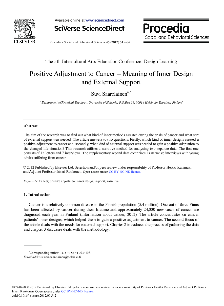 Positive Adjustment to Cancer – Meaning of Inner Design and External Support