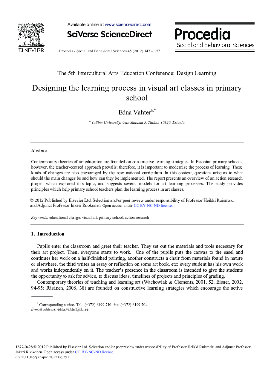 Designing the Learning Process in Visual Art Classes in Primary School