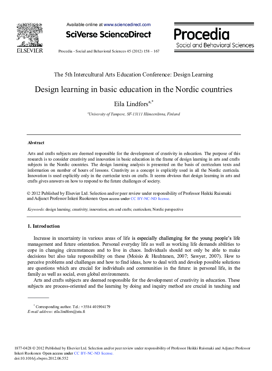 Design Learning in Basic Education in the Nordic Countries