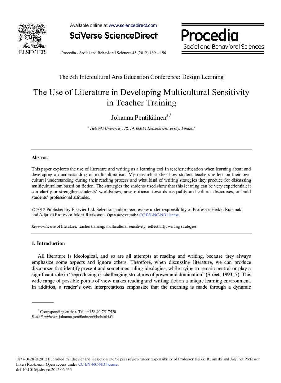 The Use of Literature in Developing Multicultural Sensitivity in Teacher Training