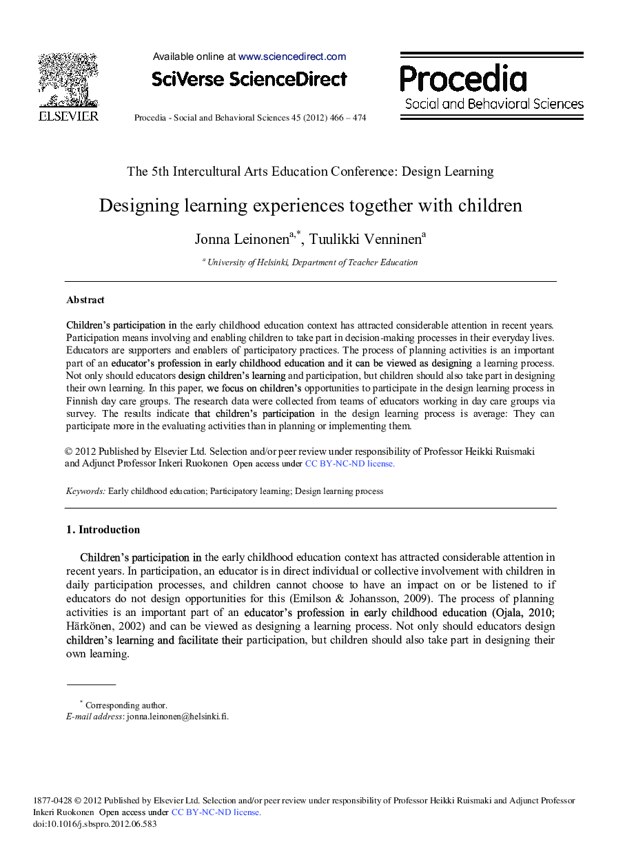 Designing Learning Experiences Together with Children