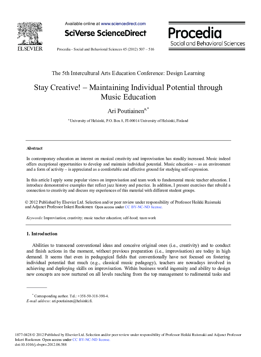 Stay Creative! - Maintaining Individual Potential through Music Education