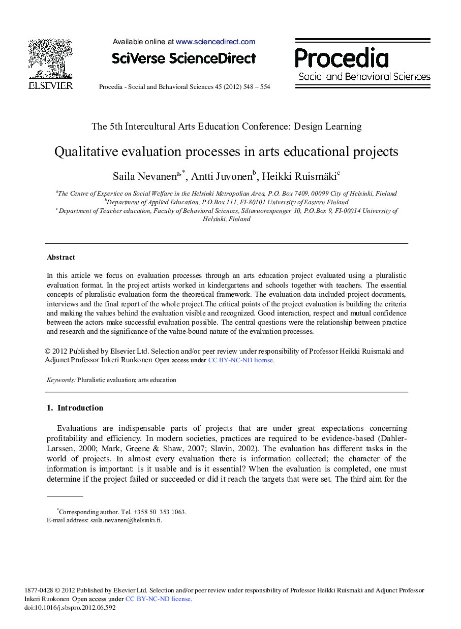 Qualitative Evaluation Processes in Arts Educational Projects