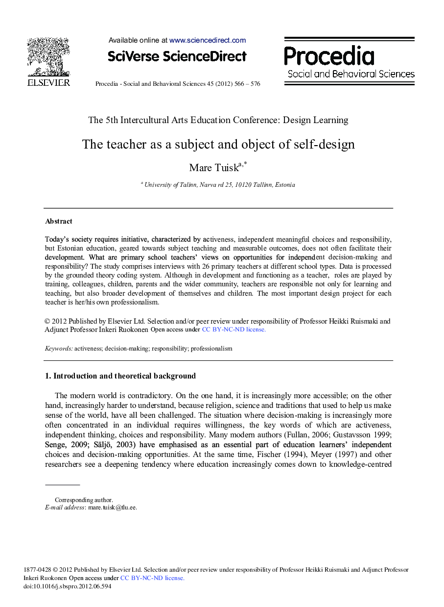 The Teacher as a Subject and Object of Self-Design