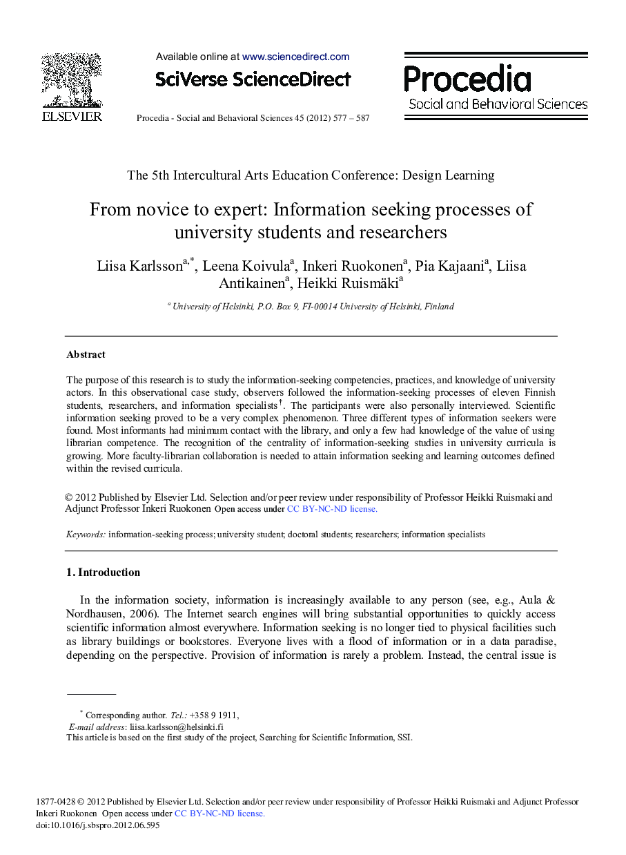 From Novice to Expert: Information Seeking Processes of University Students and Researchers