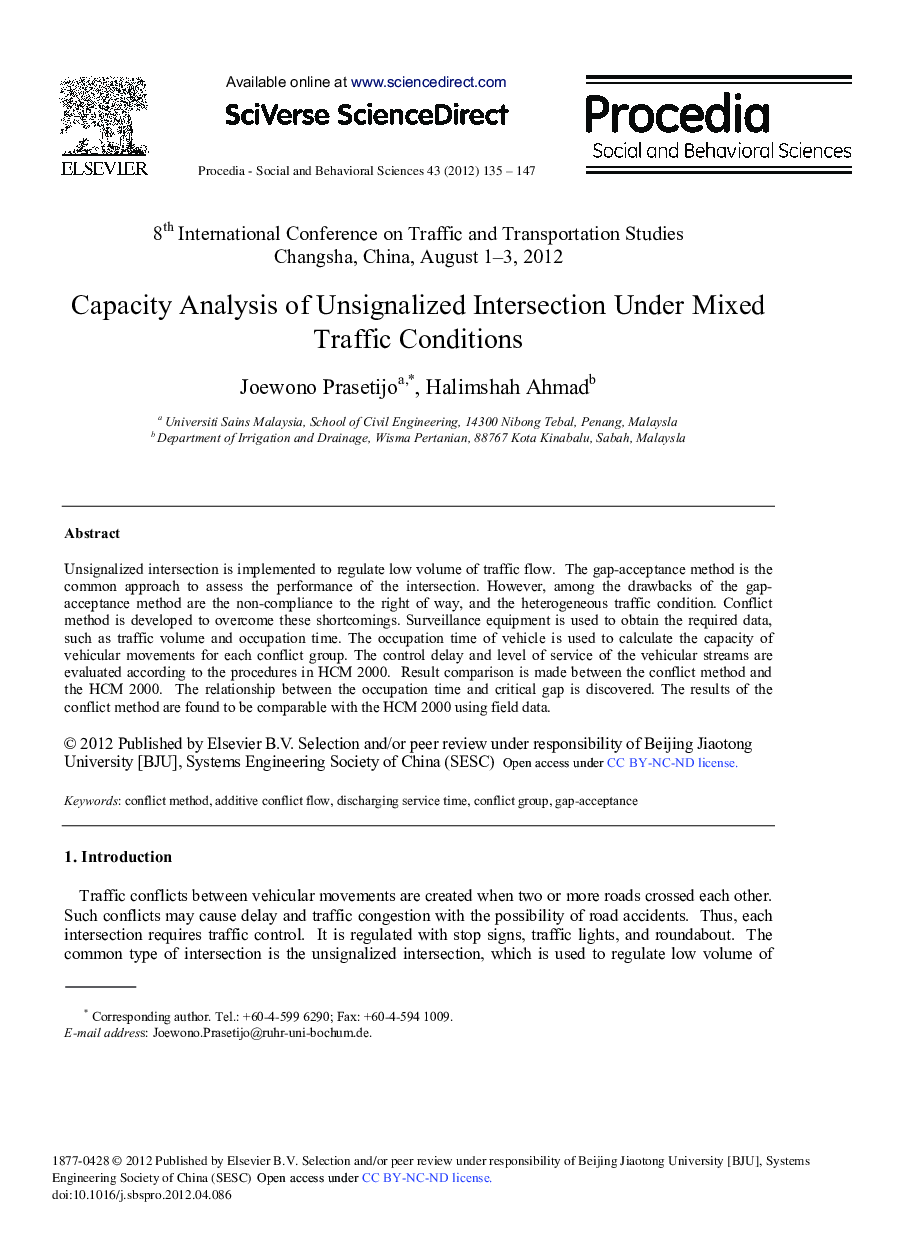 Capacity Analysis of Unsignalized Intersection Under Mixed Traffic Conditions