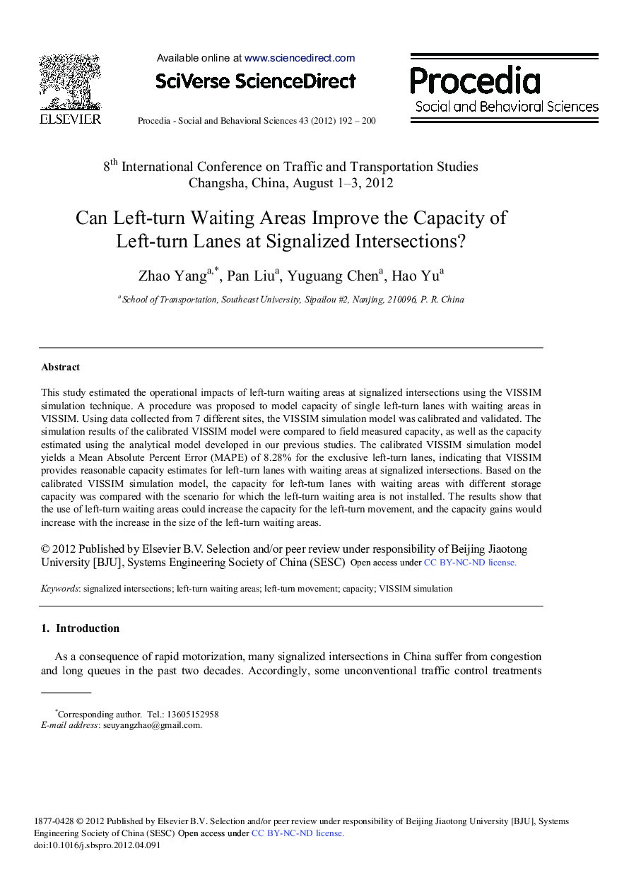 Can Left-turn Waiting Areas Improve the Capacity of Left-turn Lanes at Signalized Intersections?