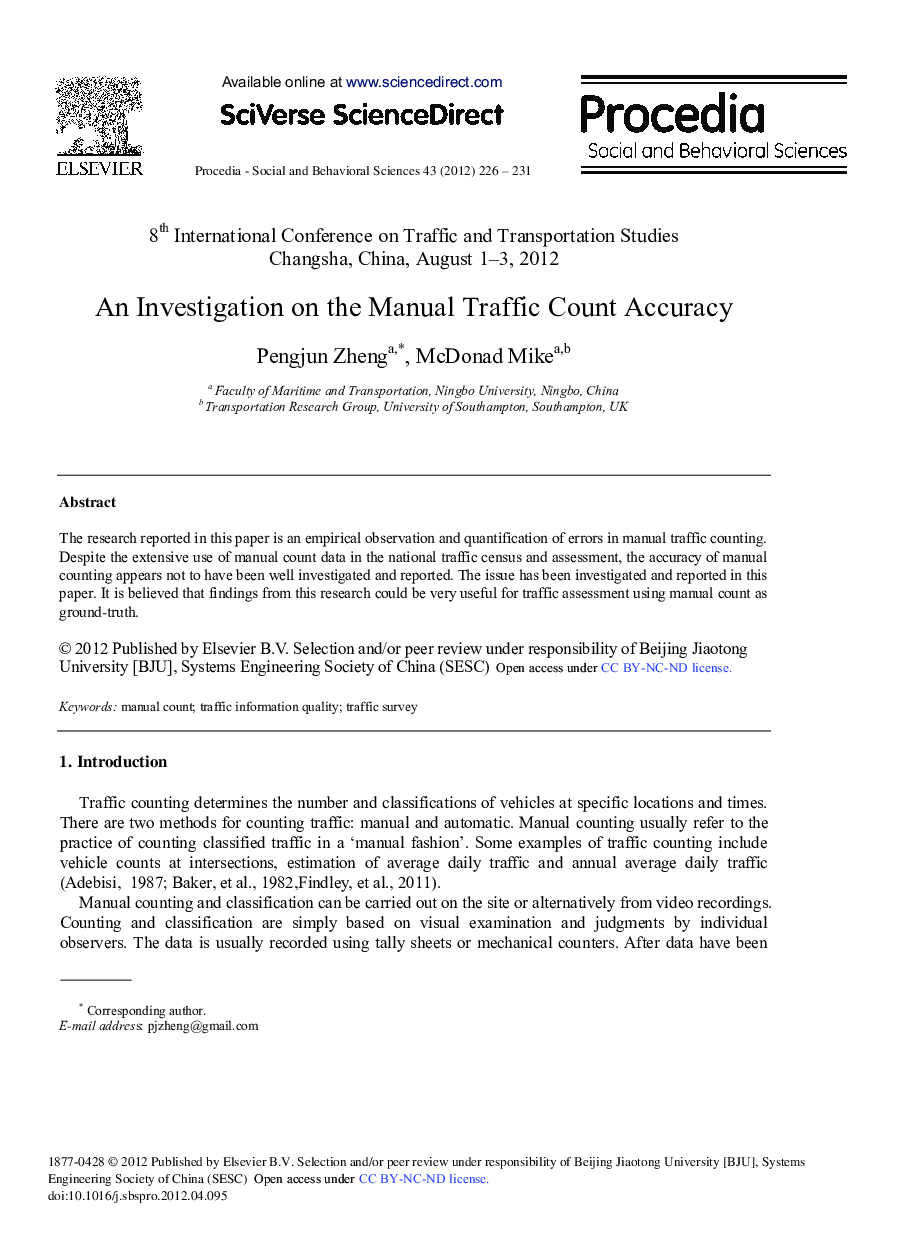 An Investigation on the Manual Traffic Count Accuracy