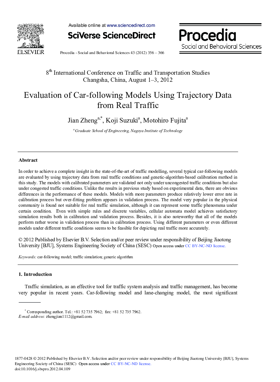 Evaluation of Car-following Models Using Trajectory Data from Real Traffic