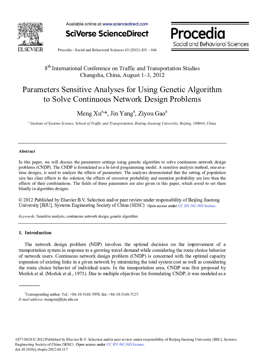 Parameters Sensitive Analyses for Using Genetic Algorithm to Solve Continuous Network Design Problems