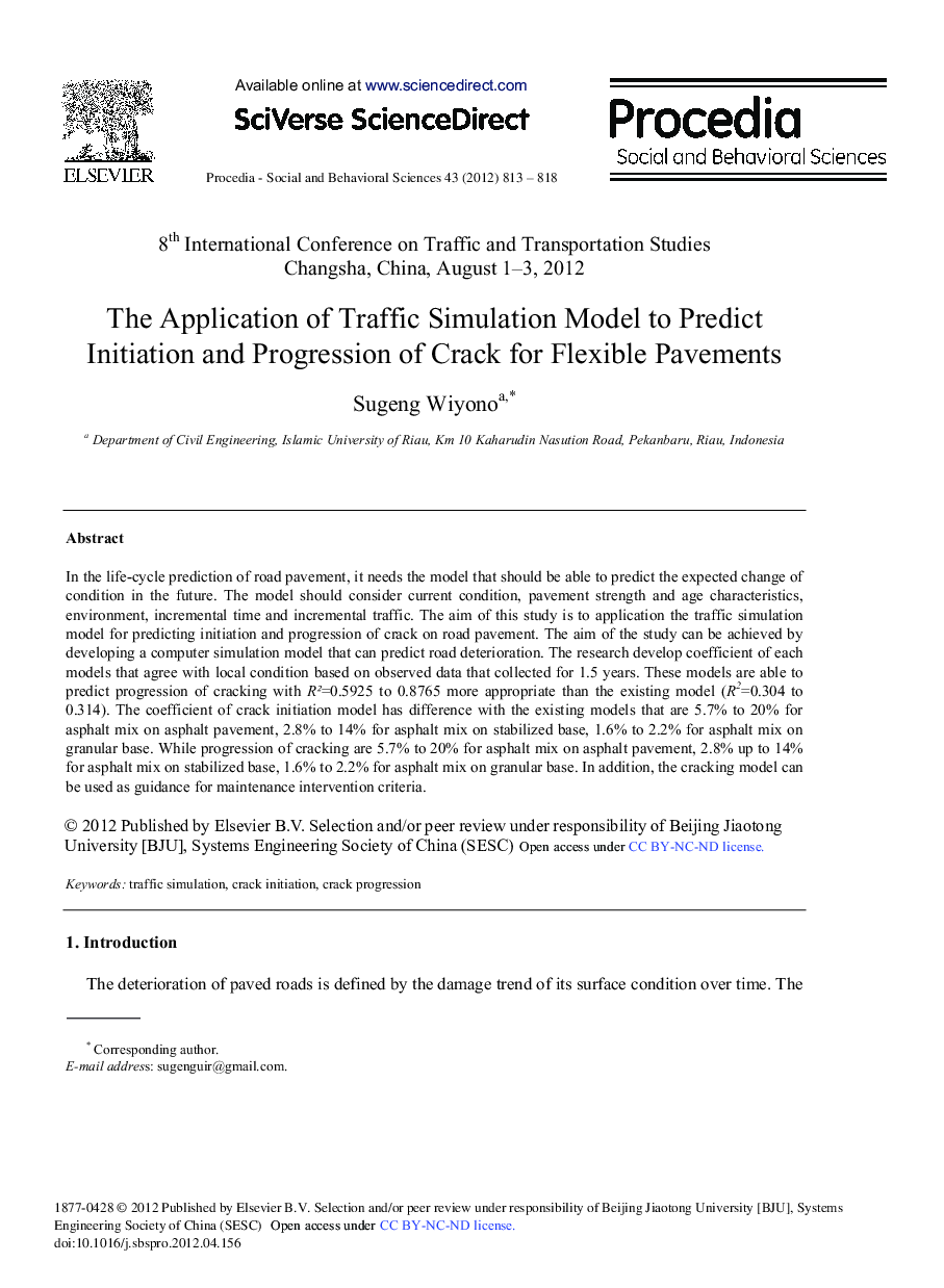 The Application of Traffic Simulation Model to Predict Initiation and Progression of Crack for Flexible Pavements