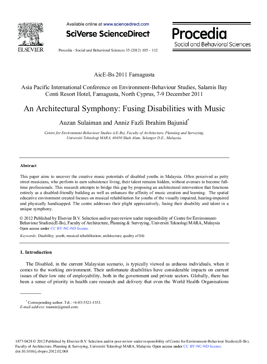 An Architectural Symphony: Fusing Disabilities with Music