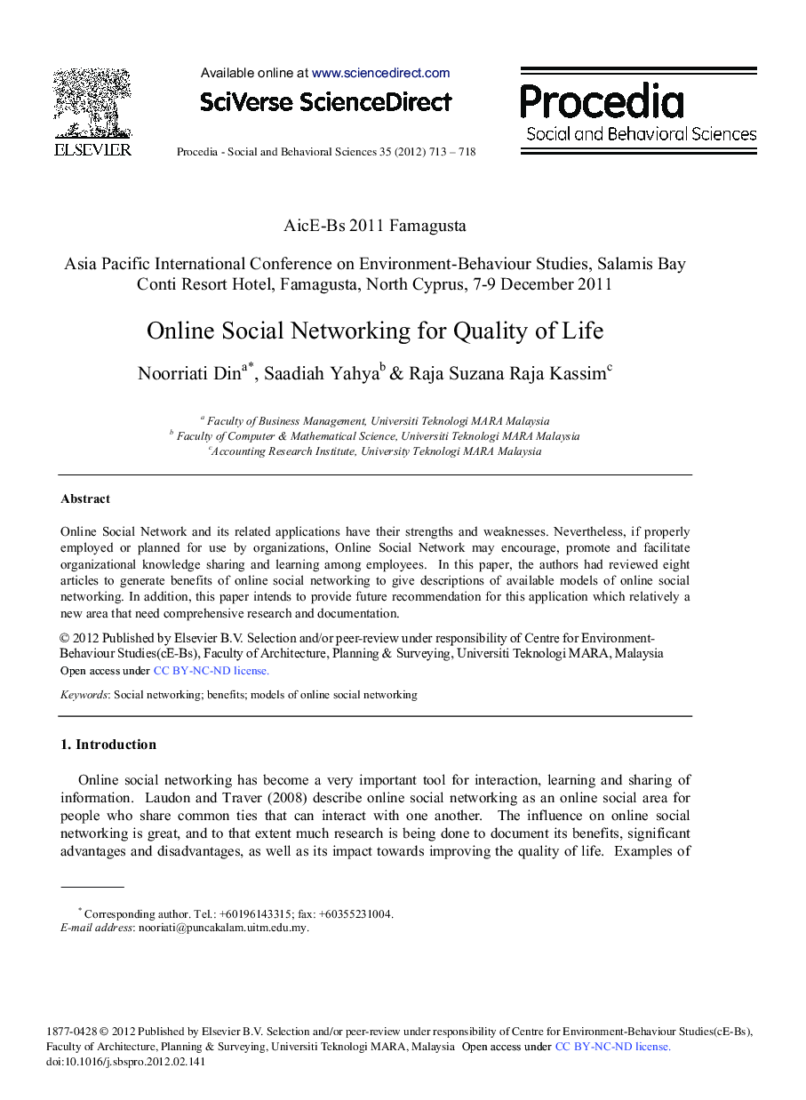 Online Social Networking for Quality of Life