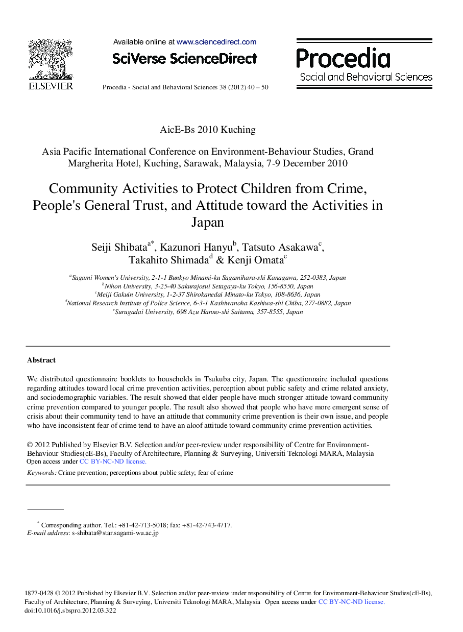 Community Activities to Protect Children from Crime, People's General Trust, and Attitude toward the Activities in Japan