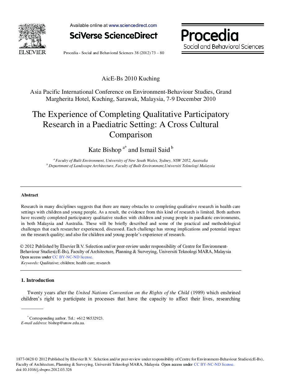 The Experience of Completing Qualitative Participatory Research in a Paediatric Setting: A Cross Cultural Comparison