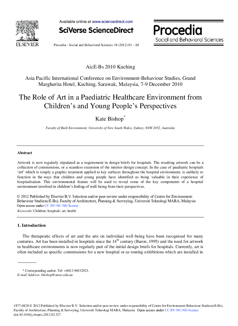 The Role of Art in a Paediatric Healthcare Environment from Children's and Young People's Perspectives