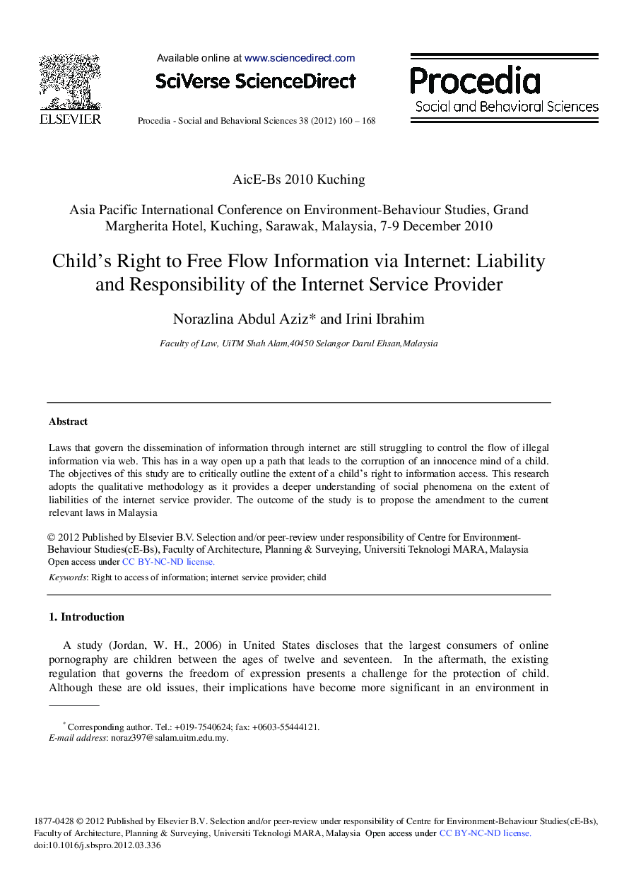 Child's Right to Free Flow Information via Internet: Liability and Responsibility of the Internet Service Provider