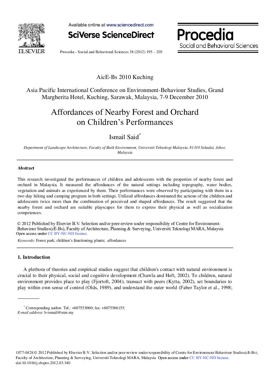 Affordances of Nearby Forest and Orchard on Children's Performances