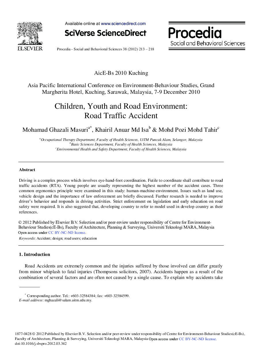 Children, Youth and Road Environment: Road Traffic Accident