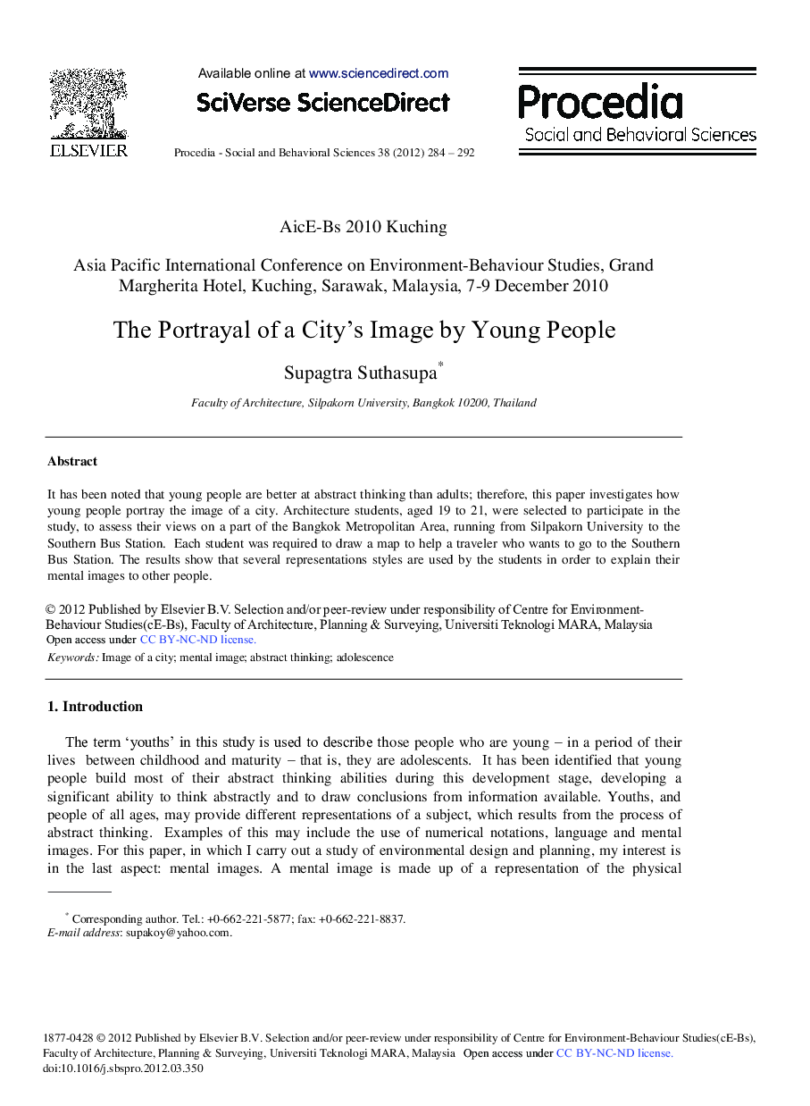 The Portrayal of a City's Image by Young People