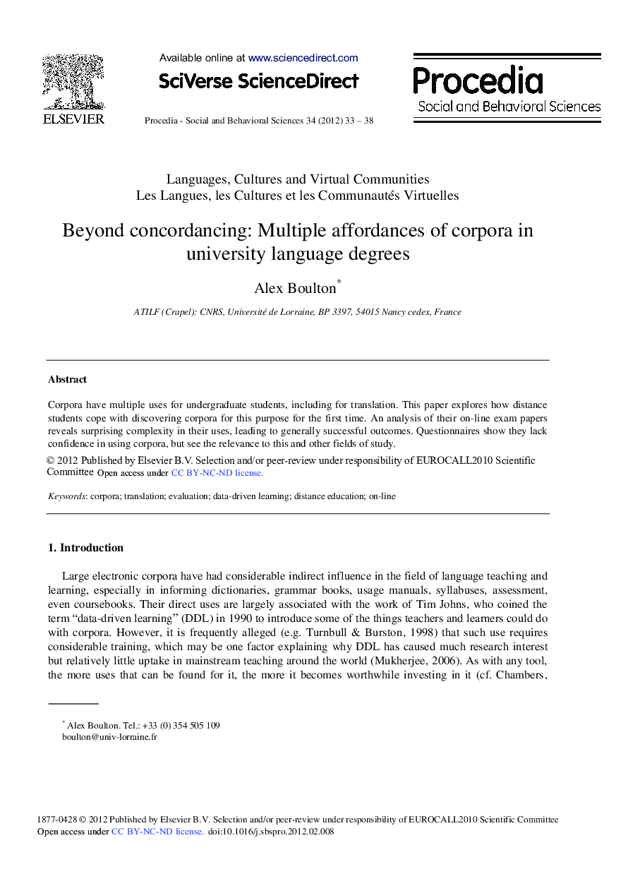 Beyond concordancing: Multiple affordances of corpora in university language degrees