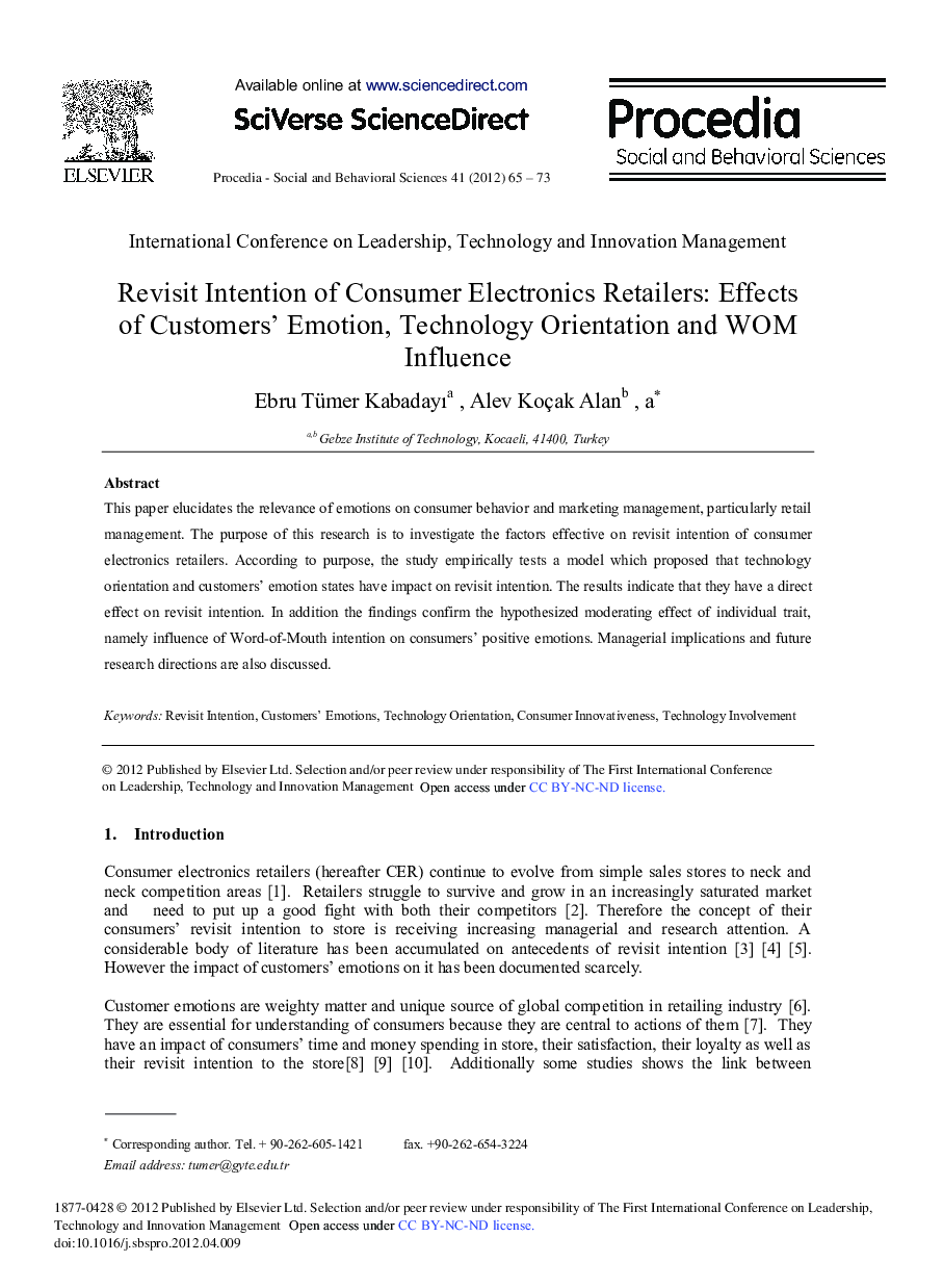 Revisit Intention of Consumer Electronics Retailers: Effects of Customers’ Emotion, Technology Orientation and WOM Influence