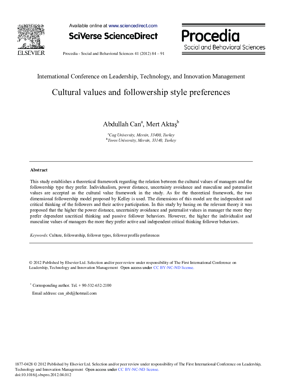 Cultural values and followership style preferences