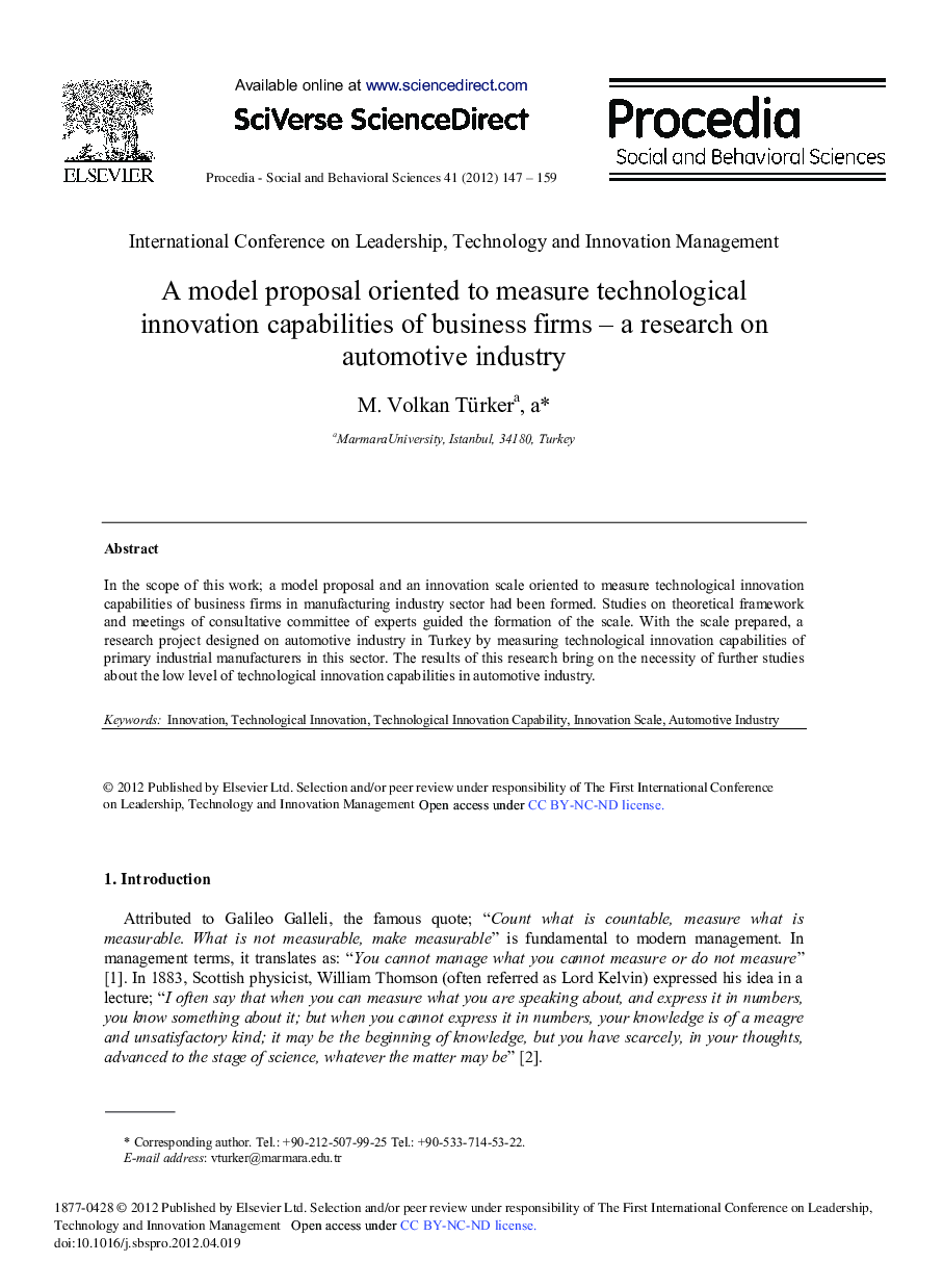 A model proposal oriented to measure technological innovation capabilities of business firms – a research on automotive industry