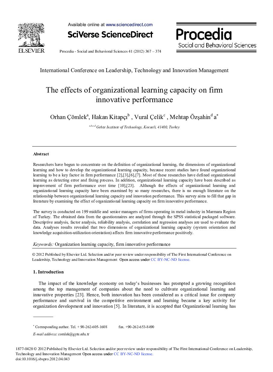The effects of organizational learning capacity on firm innovative performance