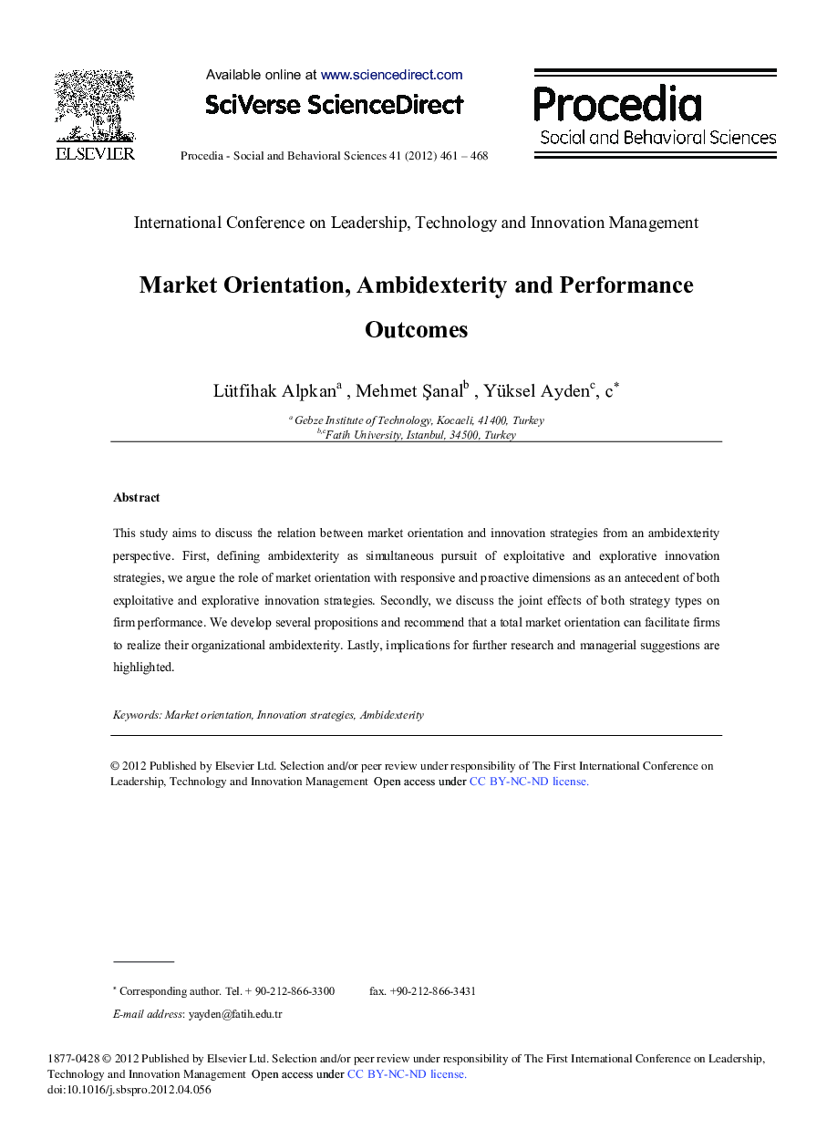 Market Orientation, Ambidexterity and Performance Outcomes