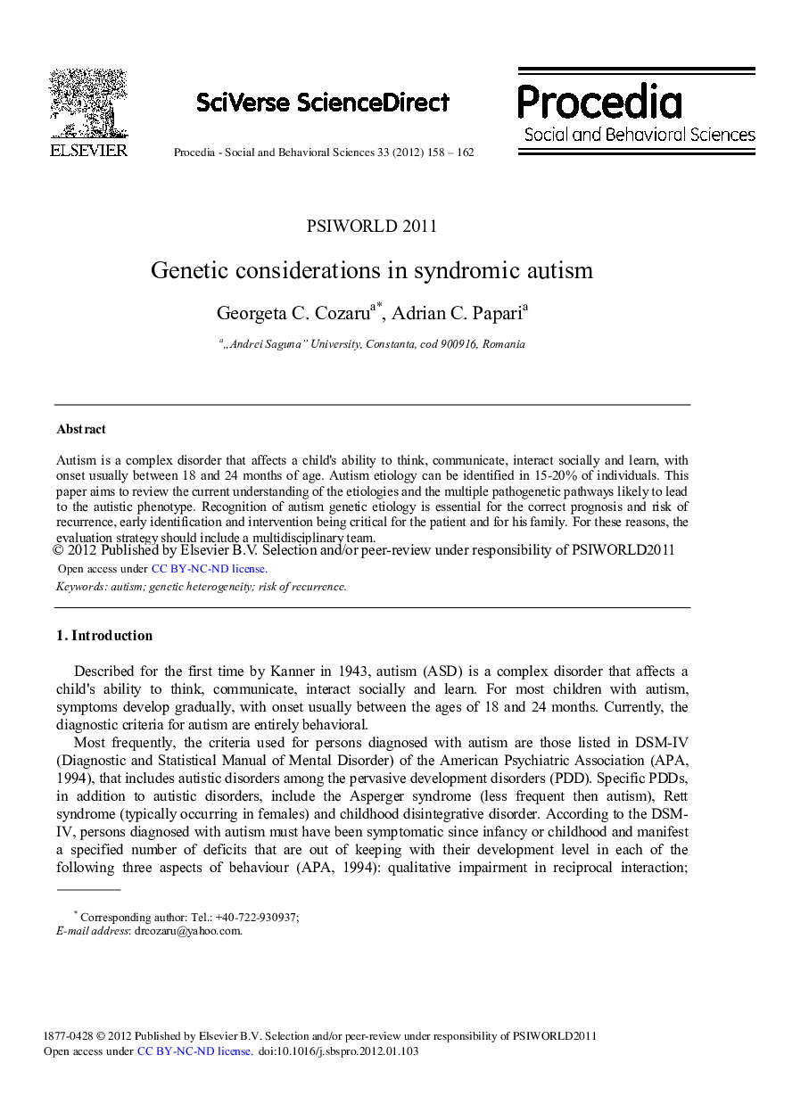 Genetic considerations in syndromic autism