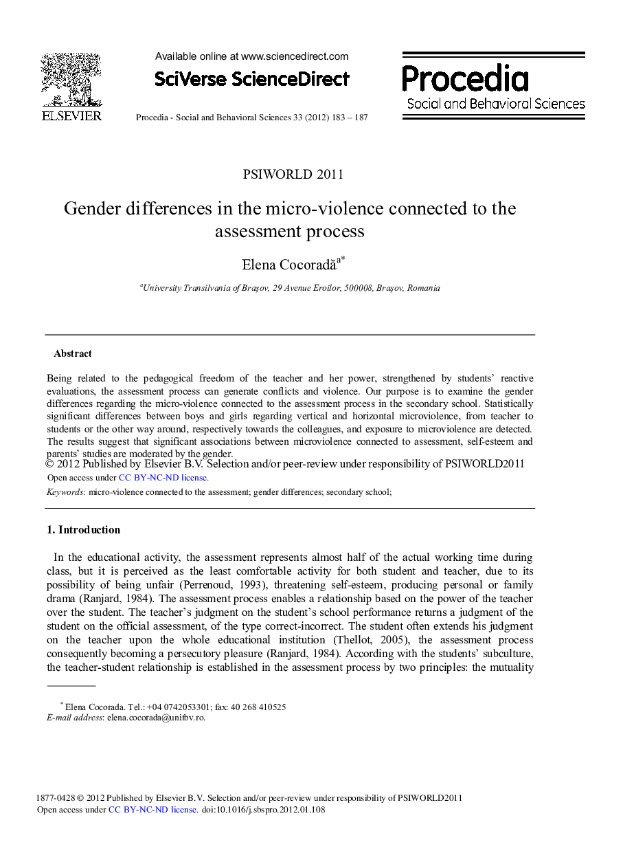 Gender differences in the micro-violence connected to the assessment process