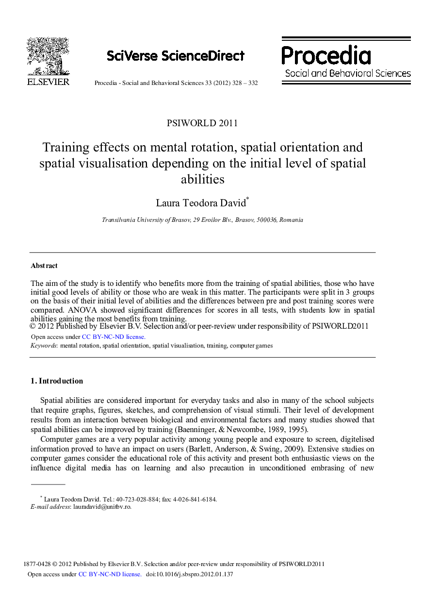 Training effects on mental rotation, spatial orientation and spatial visualisation depending on the initial level of spatial abilities