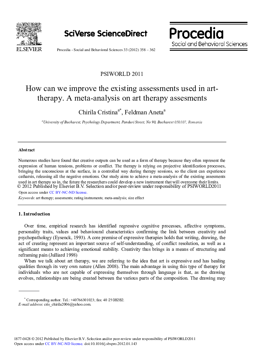 How can we improve the existing assessments used in arttherapy. A meta-analysis on art therapy assesments