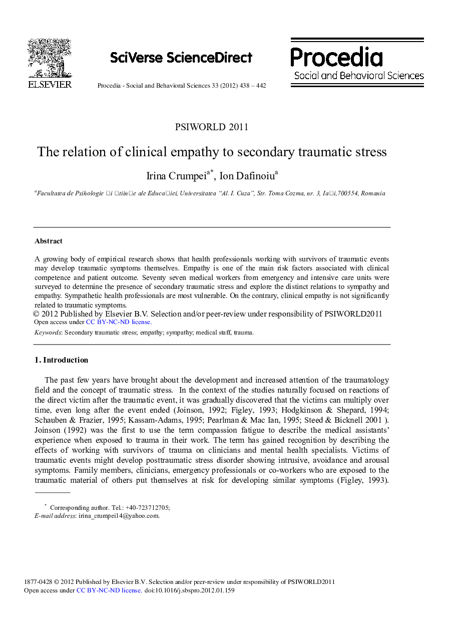 The relation of clinical empathy to secondary traumatic stress