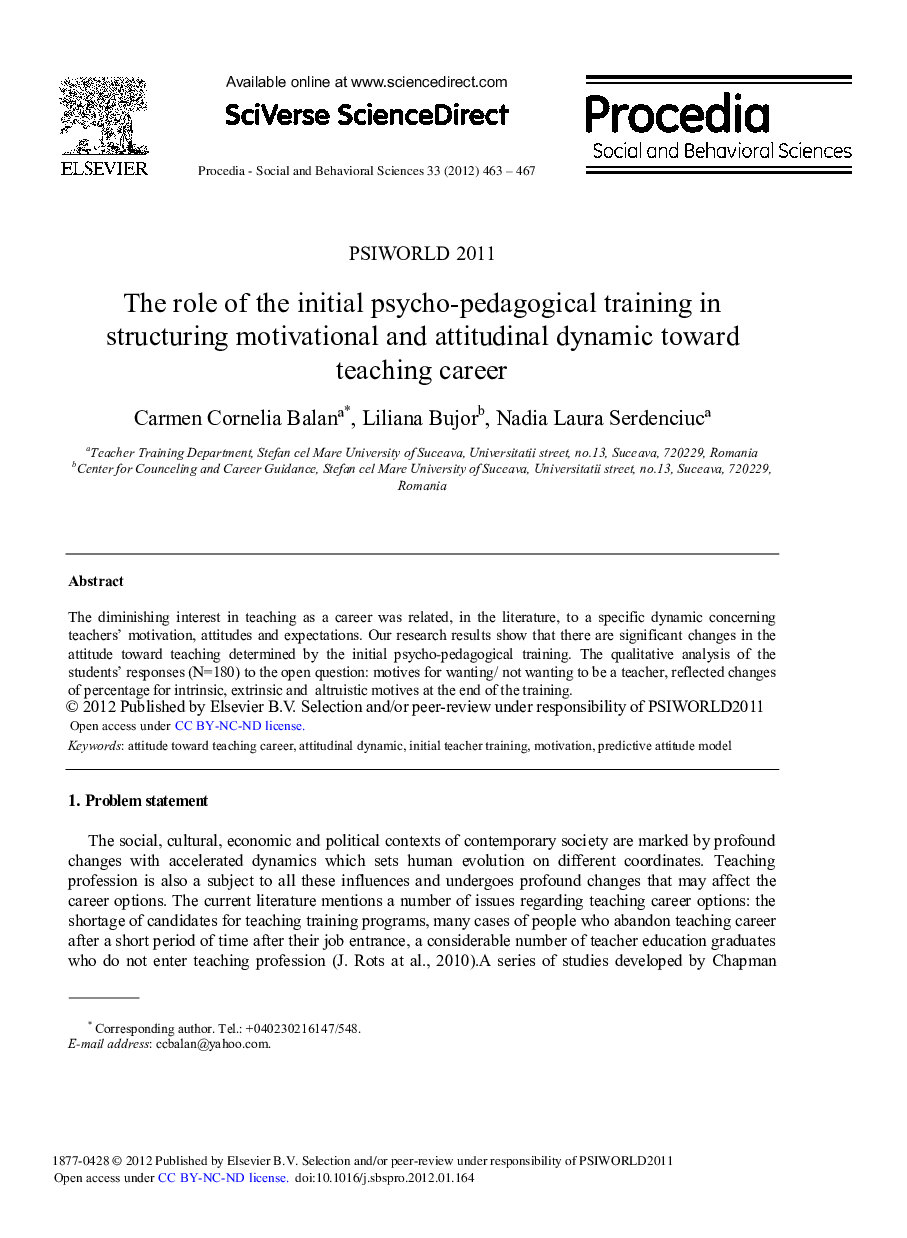 The role of the initial psycho-pedagogical training in structuring motivational and attitudinal dynamic toward teaching career