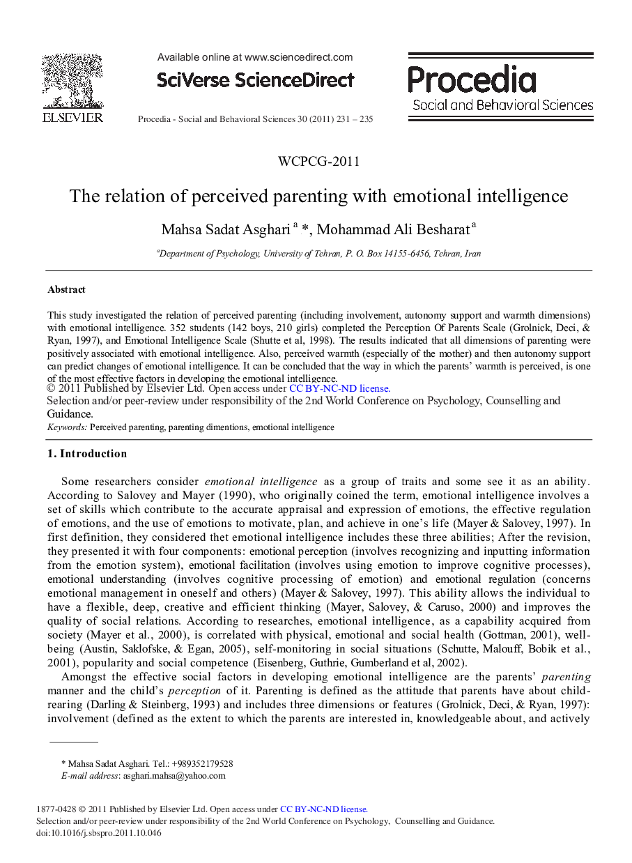 The relation of perceived parenting with emotional intelligence