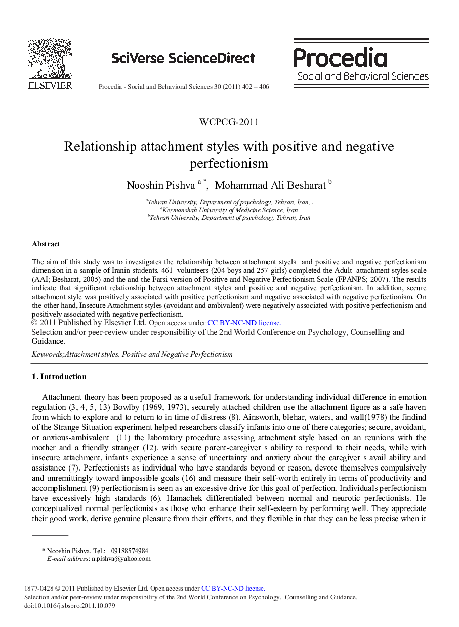 Relationship Attachment Styles with Positive and Negative Perfectionism