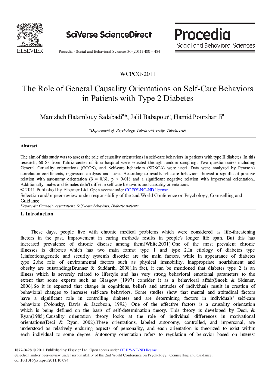 The Role of General Causality Orientations on Self-Care Behaviors in Patients with Type 2 Diabetes