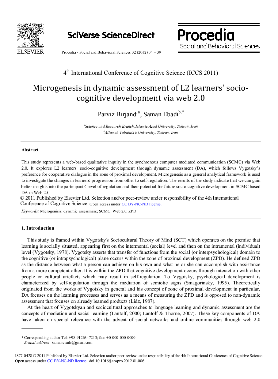 Microgenesis in dynamic assessment of L2 learners’ socio-cognitive development via web 2.0