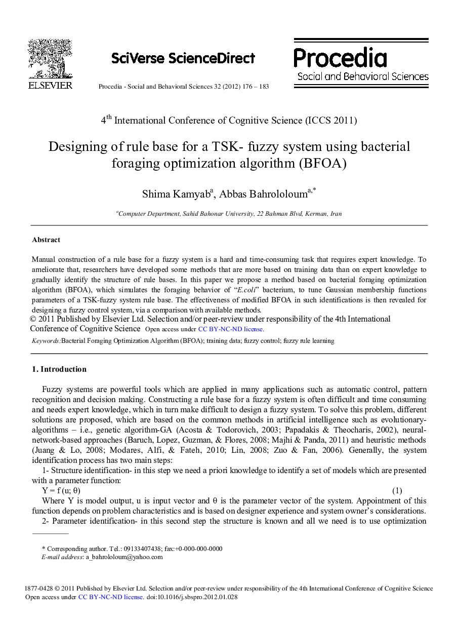 Designing of rule base for a TSK- fuzzy system using bacterial foraging optimization algorithm (BFOA)